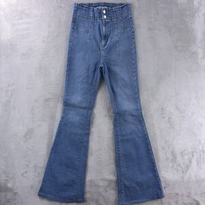 We‎ The Free Flare Jeans Womens Size 27x31 Blue Slim Stretch Wide Leg Denim